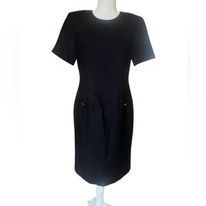 Brooks Brothers 100% Wool Sheath Dress Classic Black Gold Buttons Womens 8